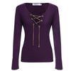 Sexy V-Neck Long Sleeve Chain Design Women T-Shirt