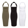 Sexy Halter Backless Skinny Solid Color Midi Dress for Women