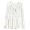 Sexy Plunging Neck Long Sleeve Ruffled Slimming Solid Color T-Shirt for Women