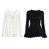 Sexy Plunging Neck Long Sleeve Ruffled Slimming Solid Color T-Shirt for Women