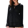 Sexy Plunging Neck Long Sleeve Ruffled Slimming Solid Color T-Shirt for Women