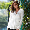Sexy Plunging Neck Long Sleeve Ruffled Slimming Solid Color T-Shirt for Women