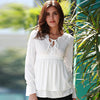 Sexy Plunging Neck Long Sleeve Ruffled Slimming Solid Color T-Shirt for Women