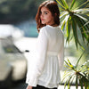 Sexy Plunging Neck Long Sleeve Ruffled Slimming Solid Color T-Shirt for Women