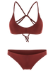 Fashion Solid Color Back Strappy Bikini Set For Women