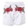 High Waist Hollow Out Embroidery Ripped Women Shorts