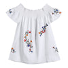 Flower Embroidered Off Shoulder Smocked Top