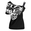 Skew Collar Butterfly Print T-Shirt