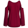 Sexy V-Neck Flare Sleeve Cut Out Lacework Deisgn Spliced T-Shirt for Women