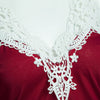 Sexy V-Neck Flare Sleeve Cut Out Lacework Deisgn Spliced T-Shirt for Women