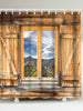 Wood Window Landscape Fabric Shower Curtain