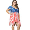 Asymmetric Patriotic American Flag Print Plus Size Dress