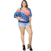 Cold Shoulder American Flag Print Plus Size Top