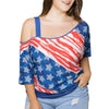 Cold Shoulder American Flag Print Plus Size Top