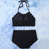 High Rise Scalloped Halter Bathing Suit