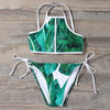 Palm Leaf Print High Neck Bikini