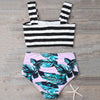 Tropical Print High Waisted Bikini with Crop Top