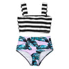 Tropical Print High Waisted Bikini with Crop Top