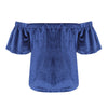 Trendy Off The Shoulder Bell Sleeve Velour Women Blouse