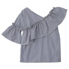 Asymmetric Plaid Ruffle Flare Sleeve Top