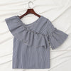 Asymmetric Plaid Ruffle Flare Sleeve Top
