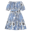 Off Shoulder Floral Striped Dress With Belt
