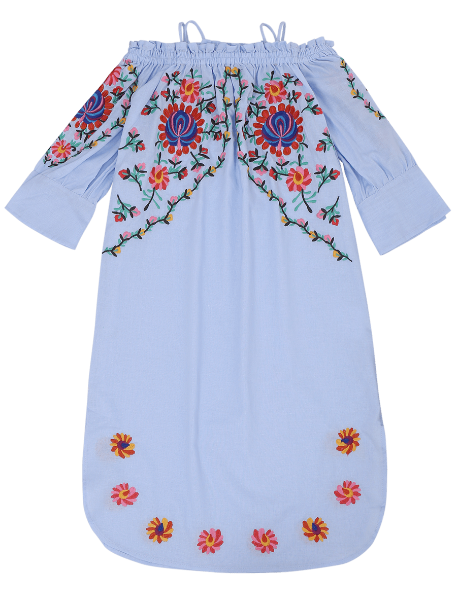 Flare Sleeve Cami Floral Embroidered Dress