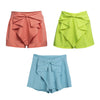Fashionable Mid Waist Side Zipper Bowknot Pleated Patchwork Candy Color Shorts for Women