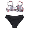 Spaghetti Strap Patchwork Mid Waist Swimsuit Women Bikini