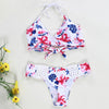 Sexy Halter Neck Hollow Out Print Low Waist Women Bikini
