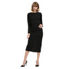 Simple Round Collar Long SLeeve Zipper Design Skinny Midi Dress for Women