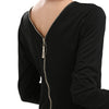 Simple Round Collar Long SLeeve Zipper Design Skinny Midi Dress for Women