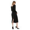 Simple Round Collar Long SLeeve Zipper Design Skinny Midi Dress for Women
