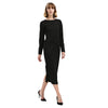 Simple Round Collar Long SLeeve Zipper Design Skinny Midi Dress for Women