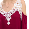 Sexy V-Neck Flare Sleeve Cut Out Lacework Deisgn Spliced T-Shirt for Women
