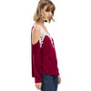 Sexy V-Neck Flare Sleeve Cut Out Lacework Deisgn Spliced T-Shirt for Women