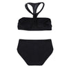 Halter Neck Mesh Spliced Hollow Out Pad Women Bikini Set