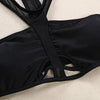 Halter Neck Mesh Spliced Hollow Out Pad Women Bikini Set