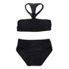 Halter Neck Mesh Spliced Hollow Out Pad Women Bikini Set