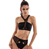 Halter Neck Mesh Spliced Hollow Out Pad Women Bikini Set