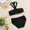 Halter Neck Mesh Spliced Hollow Out Pad Women Bikini Set