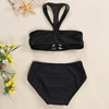 Halter Neck Mesh Spliced Hollow Out Pad Women Bikini Set