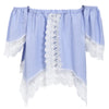 Off The Shoulder Short Sleeve Lace Spliced Women Crop Top