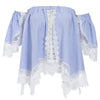Off The Shoulder Short Sleeve Lace Spliced Women Crop Top