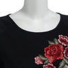 Round Collar Short Sleeve Floral Embroidery Women T-shirt
