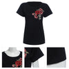 Round Collar Short Sleeve Floral Embroidery Women T-shirt