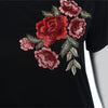 Round Collar Short Sleeve Floral Embroidery Women T-shirt
