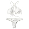 Keyhole Rib Texture Wrap Bikini Set