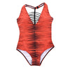 Sexy V Neck Hollow Out Strap Pad Print Women Swimsuit