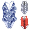 Sexy V Neck Hollow Out Strap Pad Print Women Swimsuit
